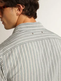 Outlet Camisa masculina listrada de viscose Camisas