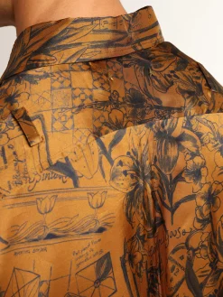 New Camisa masculina marrom-dourada e estampa caderno de viagem Camisas