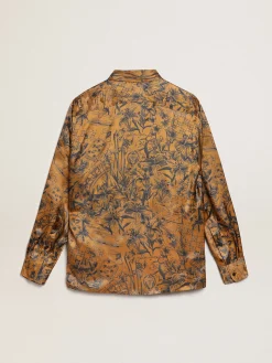 New Camisa masculina marrom-dourada e estampa caderno de viagem Camisas