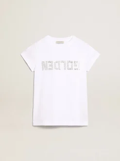 Best Camiseta branca com a palavra Golden em cristais no centro Roupas de cima (4-12 years)