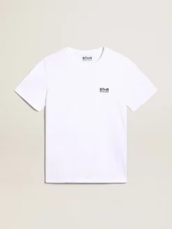 Flash Sale Camiseta branca com logo preto em contraste na frente Camisetas