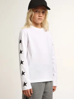 Best Sale Camiseta branca de manga comprida com estrelas pretas em contraste Roupas de cima (4-12 years)|Roupas de cima (4-12 years)