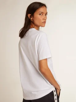 Best Sale Camiseta branca feminina com estrela azul-escura na frente MULHER Beachwear|Camisetas