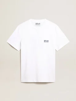 Best Camiseta branca masculina com estrela azul-escura nas costas Camisetas