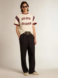 Best Camiseta branca masculina com escrita bordô na frente Camisetas