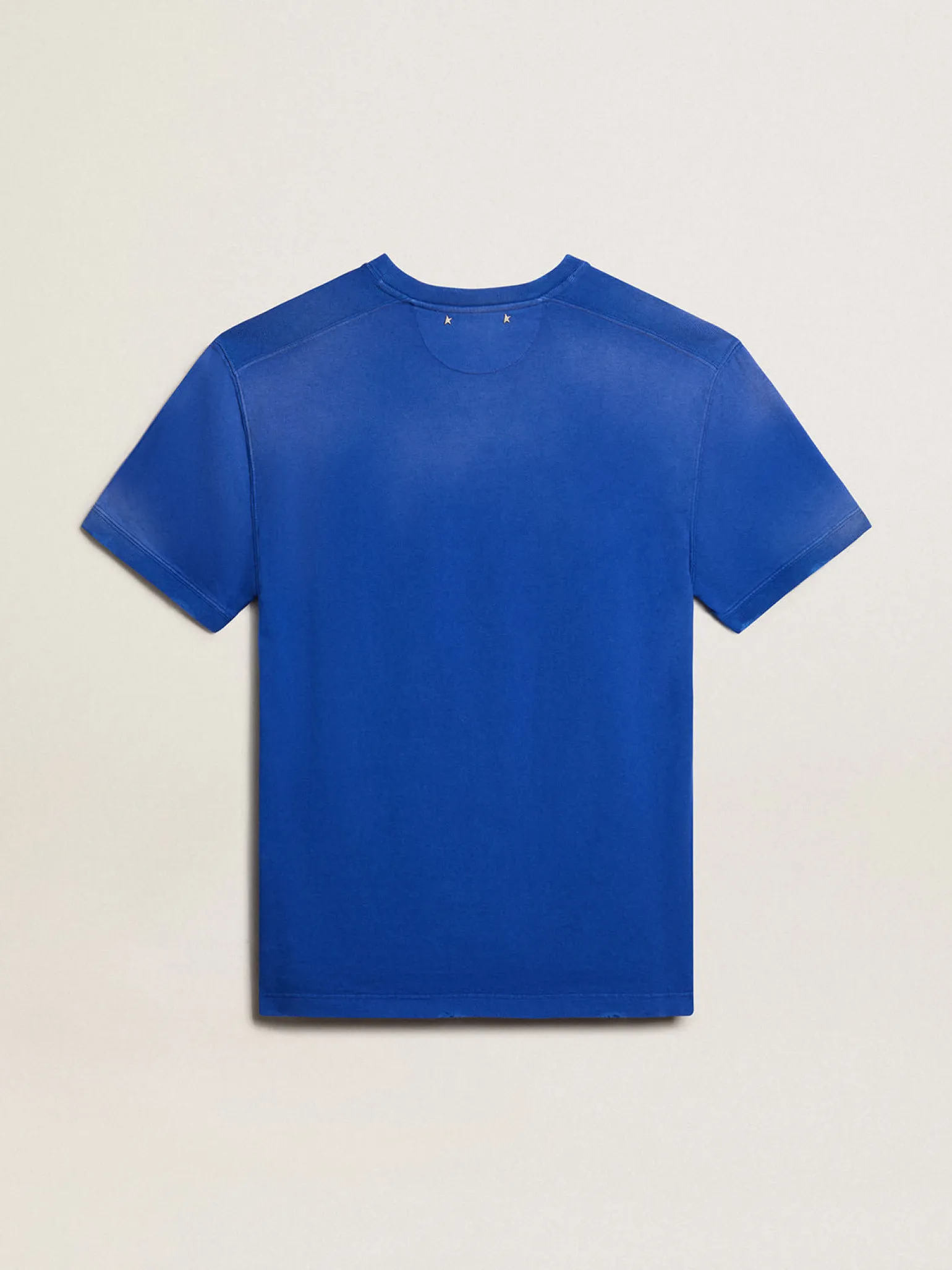 Fashion Camiseta de algodão azul com imagem Marathon na frente Camisetas
