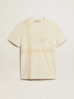 New Camiseta de algodão branco usado com escrita no bolso Camisetas
