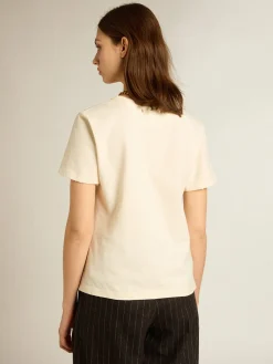 Online Camiseta de algodão branco usado com estampa na frente MULHER Camisetas