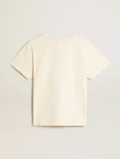 Online Camiseta de algodão branco usado com estampa na frente MULHER Camisetas
