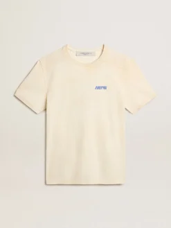 Cheap Camiseta de algodão branco usado com logo Marathon azul Camisetas