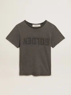 Hot Camiseta de caimento slim cinza antracite com tratamento desgastado MULHER Camisetas