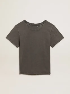 Hot Camiseta de caimento slim cinza antracite com tratamento desgastado MULHER Camisetas