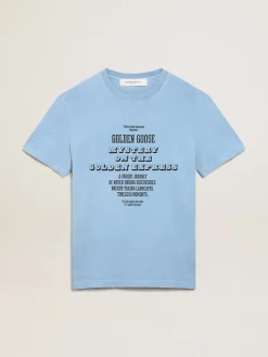 Fashion Camiseta feminina azul-porto com estampa na frente Camisetas