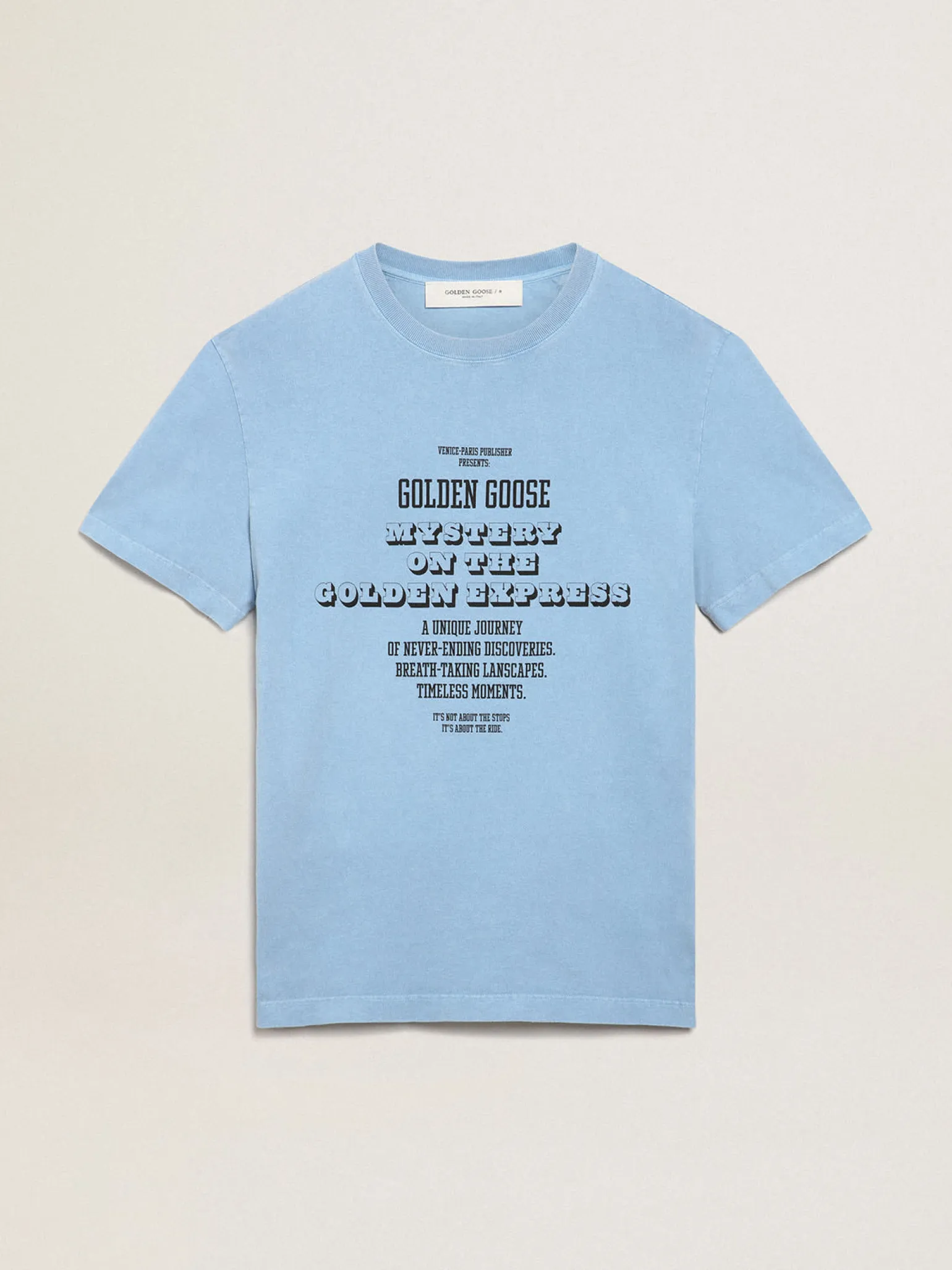 Fashion Camiseta feminina azul-porto com estampa na frente Camisetas
