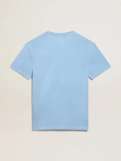 Fashion Camiseta feminina azul-porto com estampa na frente Camisetas