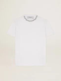 Cheap Camiseta feminina branca com cristais cabochão MULHER Camisetas