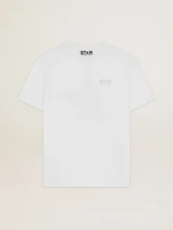 Hot Camiseta feminina branca com logo e estrela de glitter prateado MULHER Beachwear|Camisetas