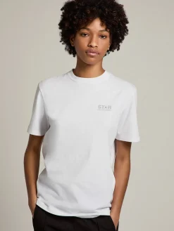 Hot Camiseta feminina branca com logo e estrela de glitter prateado MULHER Beachwear|Camisetas