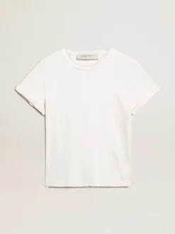 Best Sale Camiseta feminina branca com tratamento desgastado MULHER Camisetas