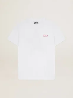 Cheap Camiseta feminina branca com logo e estrela de glitter rosa MULHER Camisetas