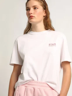 Cheap Camiseta feminina branca com logo e estrela de glitter rosa MULHER Camisetas