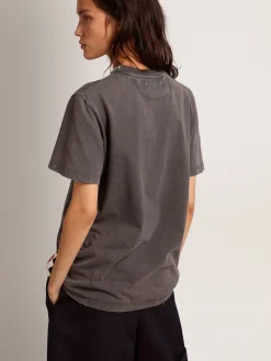 Store Camiseta feminina cinza antracite com cristais MULHER Camisetas