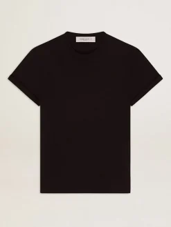 Flash Sale Camiseta feminina preta de caimento slim com tratamento desgastado MULHER Camisetas