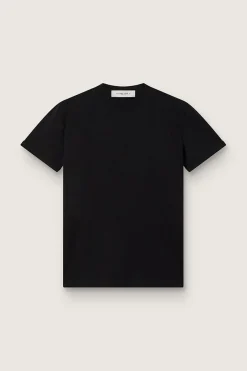 Hot Camiseta feminina preta de caimento reto com tratamento desgastado MULHER Camisetas