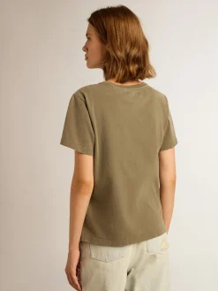 Shop Camiseta feminina verde-oliva com inscrição Golden MULHER Camisetas