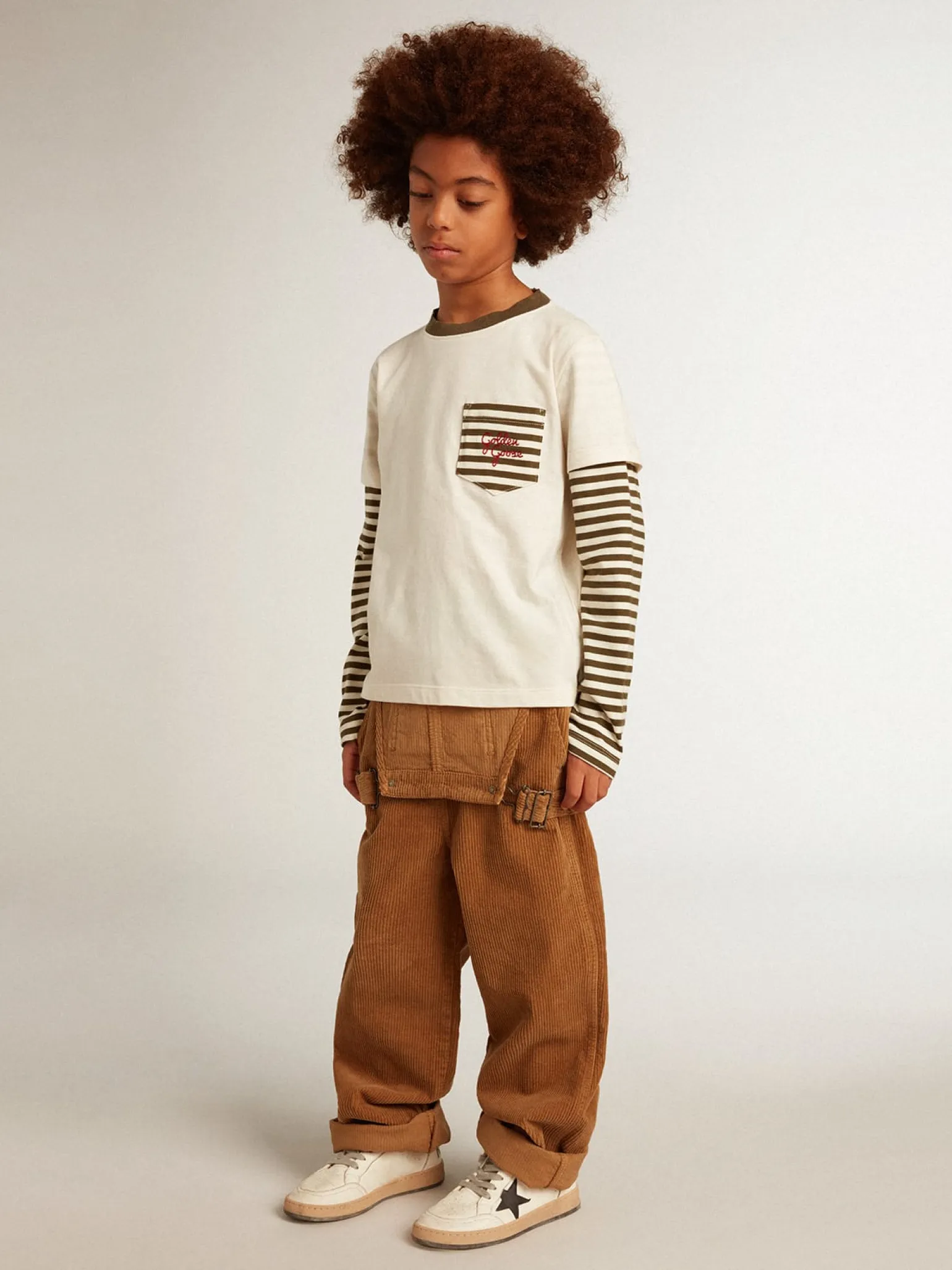 Cheap Camiseta infantil masculina de manga dupla de algodão listrado Roupas de cima (4-12 years)
