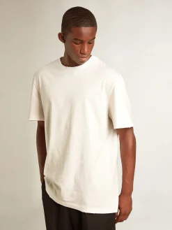Hot Camiseta masculina branca com tratamento desgastado Camisetas