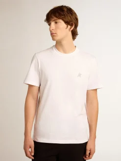 Best Camiseta masculina branca com estrela de glitter prateado na frente Beachwear|Camisetas
