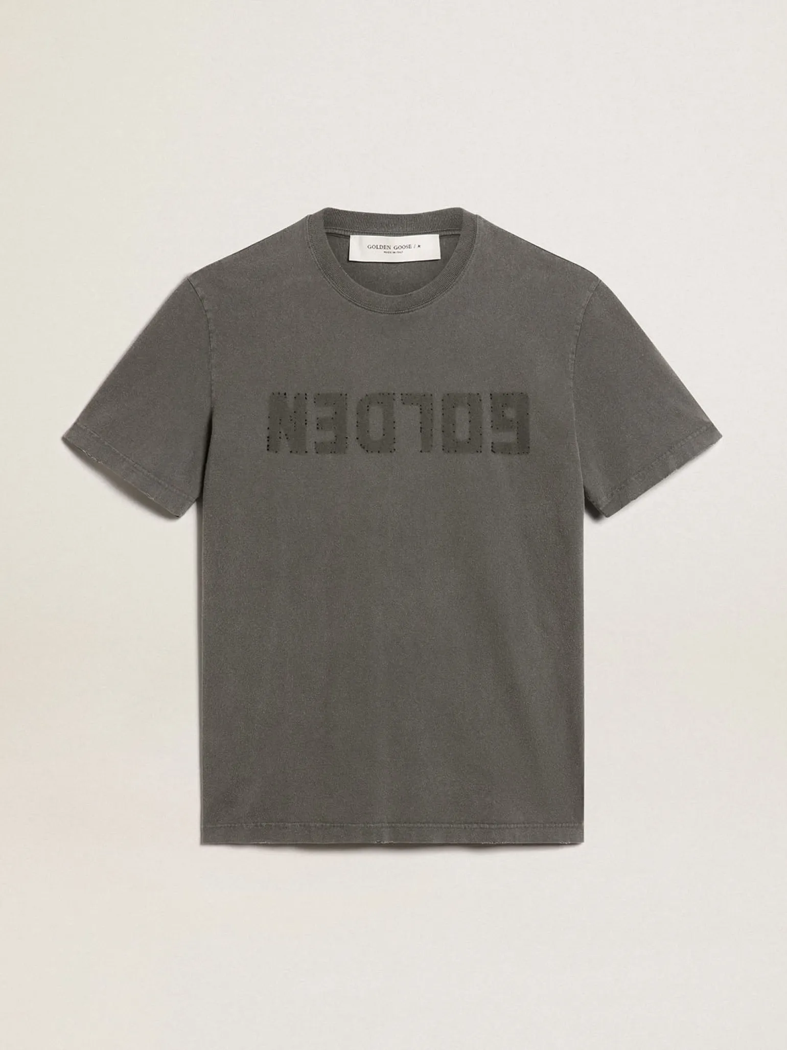 Fashion Camiseta masculina cinza antracite com tratamento desgastado Camisetas