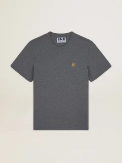 Sale Camiseta masculina cinza mescla com estrela dourada na frente Camisetas