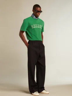 Best Sale Camiseta masculina de algodão verde com escrita no centro Camisetas