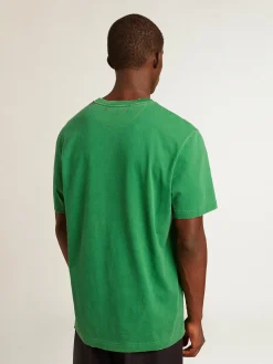 Best Sale Camiseta masculina de algodão verde com escrita no centro Camisetas