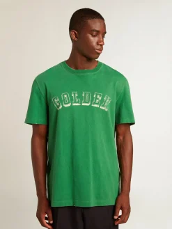 Best Sale Camiseta masculina de algodão verde com escrita no centro Camisetas