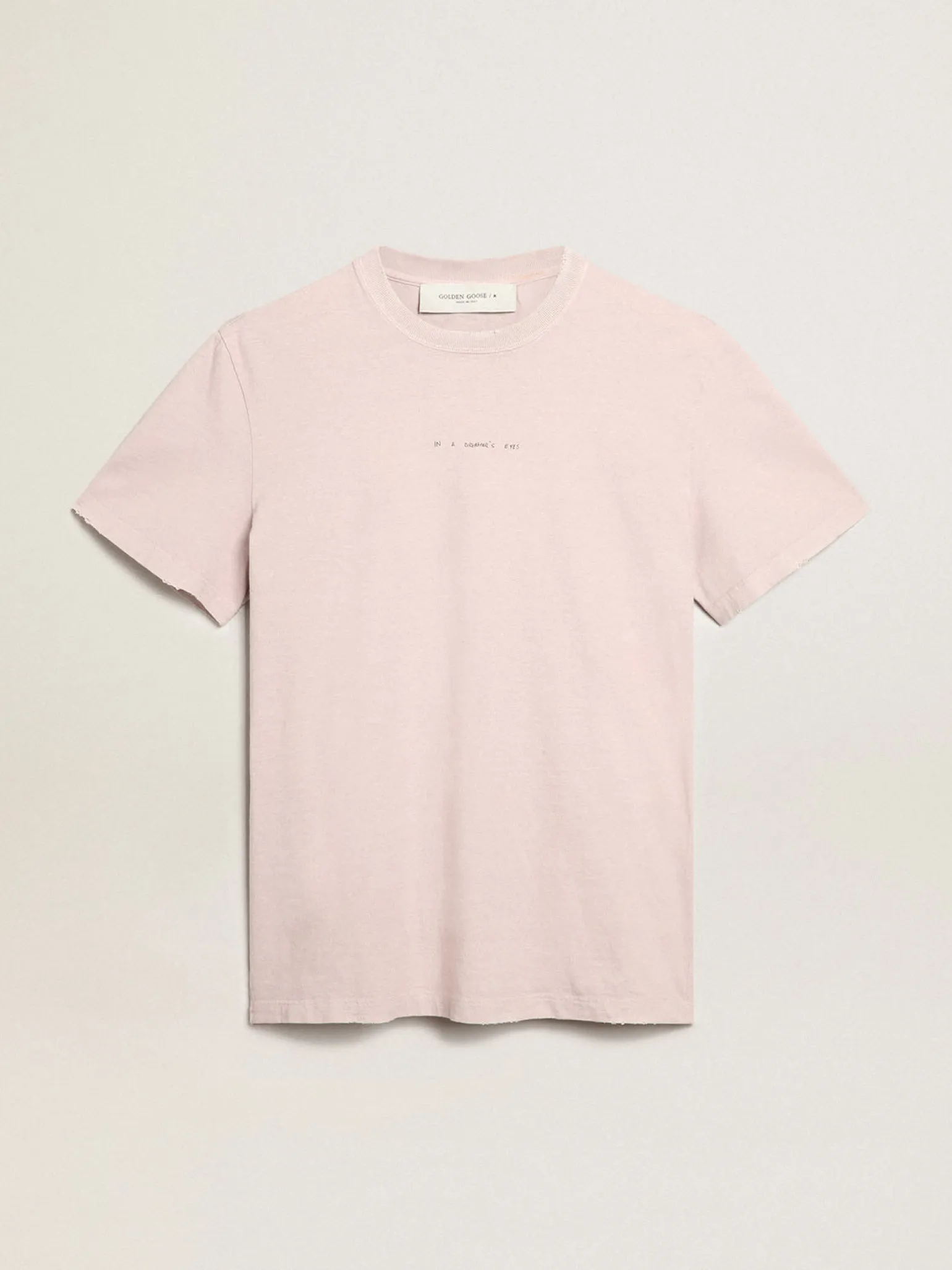 Discount Camiseta masculina rosa pálido com escrita no centro Camisetas