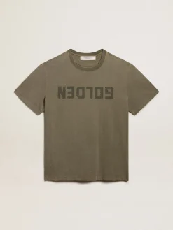 Best Camiseta masculina verde-oliva com inscrição Golden Camisetas