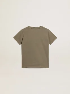 Discount Camiseta verde-oliva infantil masculina com logo branco no centro Roupas de cima (4-12 years)