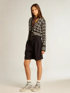 Online Cardigã cropped com estampas geométricas brancas e pretas MULHER Malhas