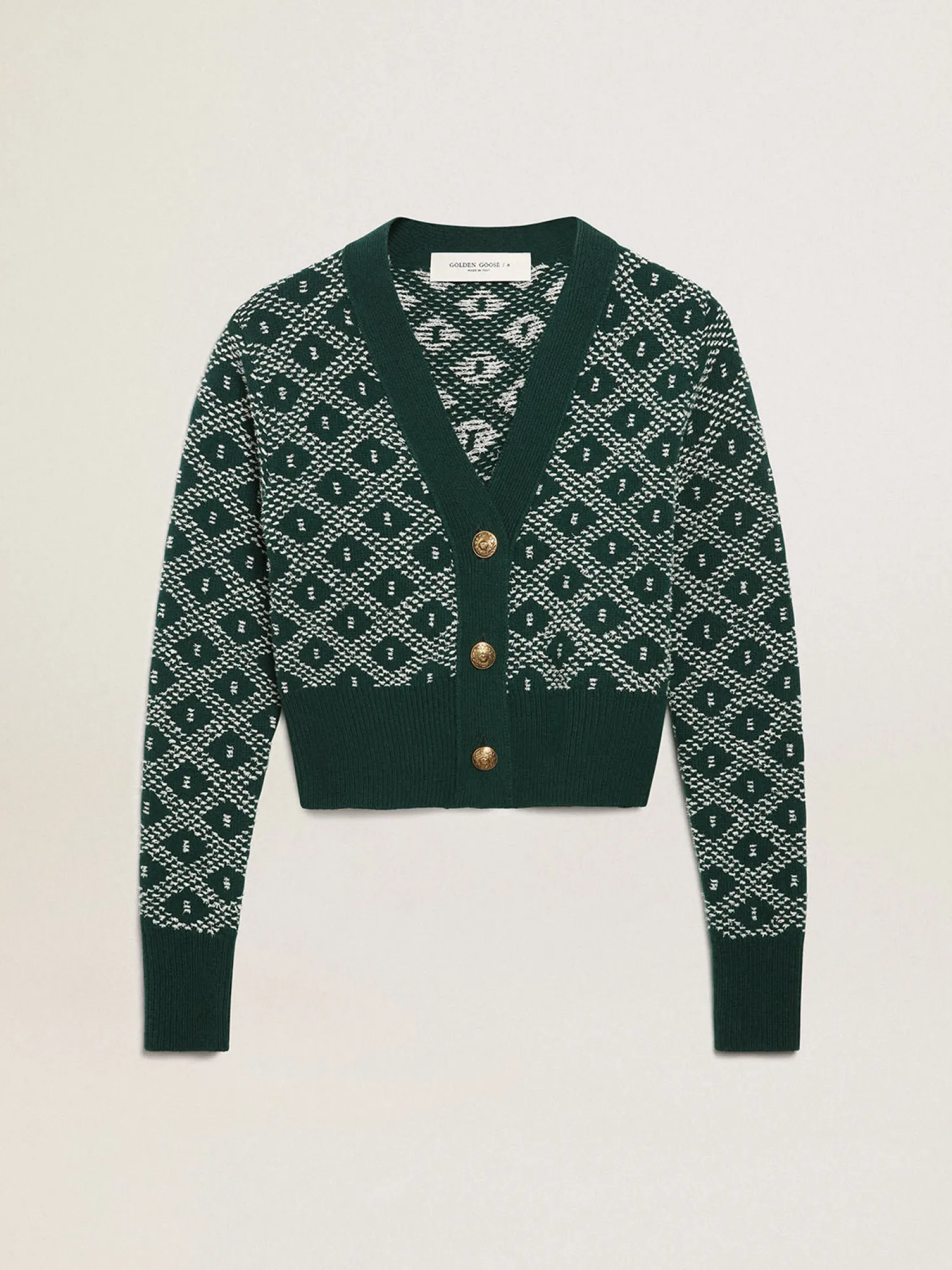 Cheap Cardigã cropped feminino com jacquard em losangos verde e branco MULHER Malhas
