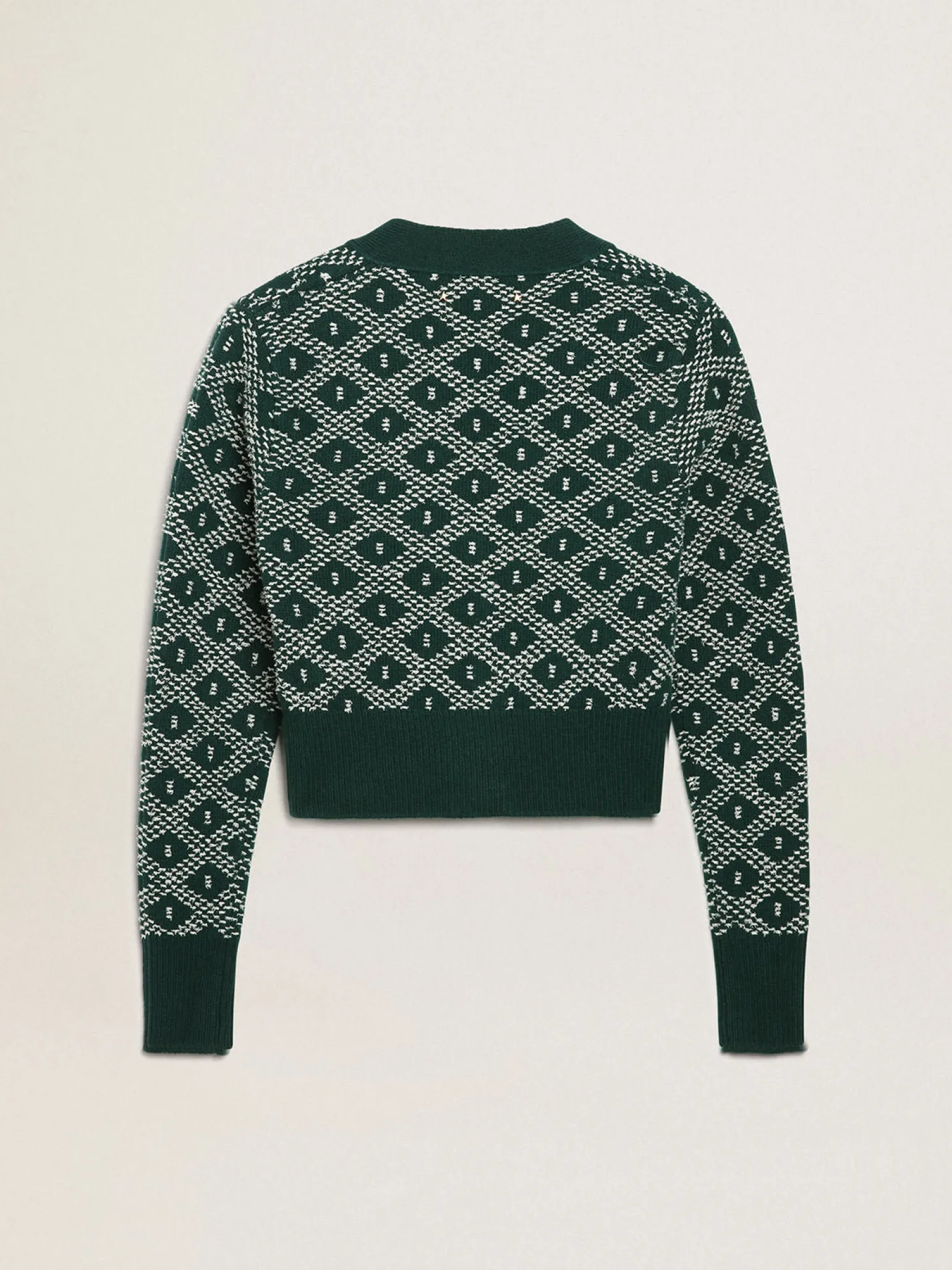 Cheap Cardigã cropped feminino com jacquard em losangos verde e branco MULHER Malhas