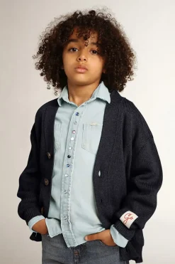 Outlet Cardigã de algodão azul-escuro com logo nas costas Roupas de cima (4-12 years)|Roupas de cima (4-12 years)