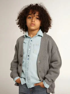 New Cardigã de algodão cinza com logo nas costas Roupas de cima (4-12 years)|Roupas de cima (4-12 years)