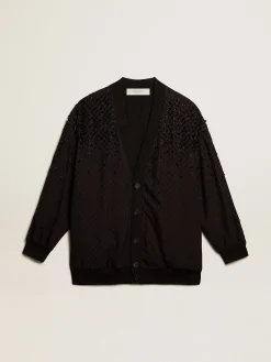 Outlet Cardigã feminino preto com bordado degradê MULHER Malhas