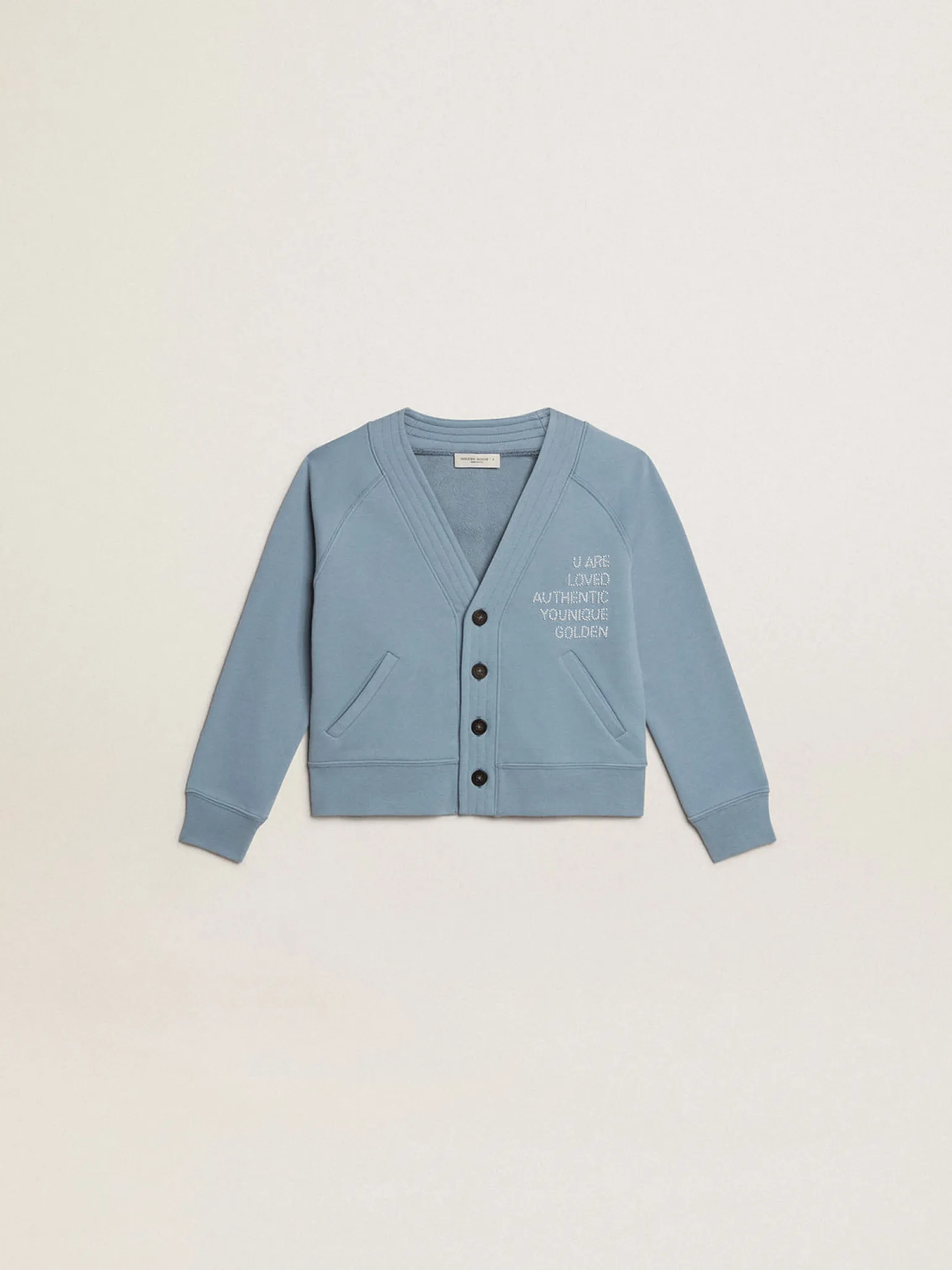 Online Cardigã infantil feminino de algodão azul com escrita de miçangas Roupas de cima (4-12 years)