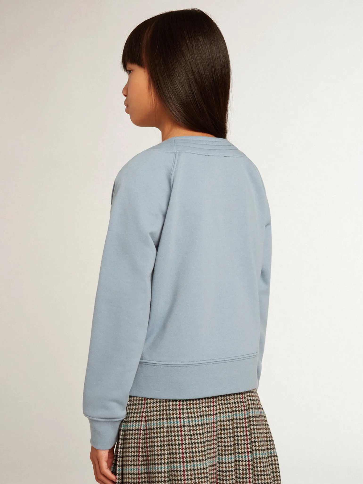 Online Cardigã infantil feminino de algodão azul com escrita de miçangas Roupas de cima (4-12 years)