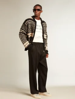 Shop Cardigã masculino de lã cor cru com padrão jacquard Malhas