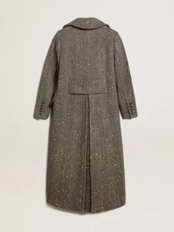 Outlet Casaco longo feminino espinha de peixe com detalhes amarelos MULHER Casacos e blusões
